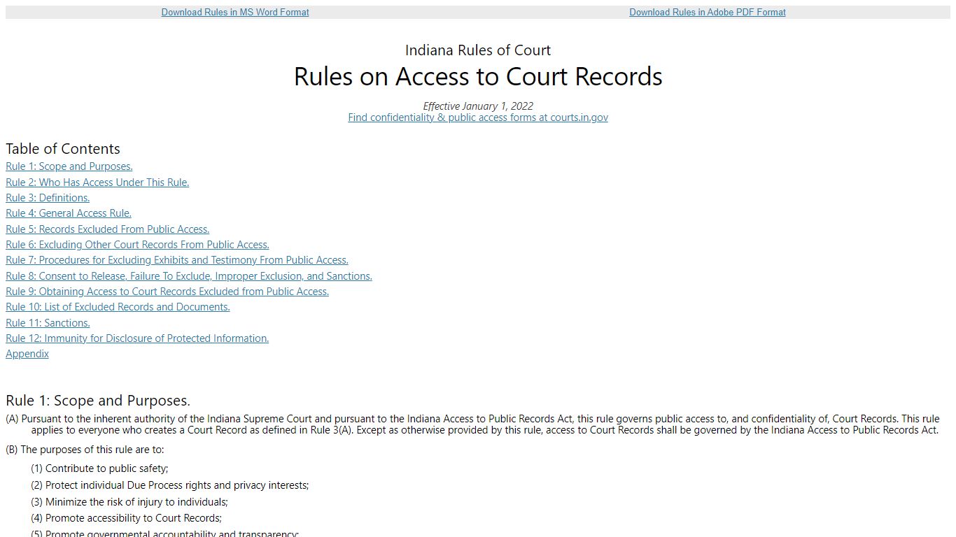 Indiana Rules on Access to Court Records - IN.gov