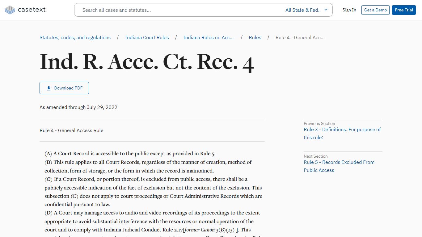 Rule 4 - General Access Rule, Ind. R. Acce. Ct. Rec. 4 ...